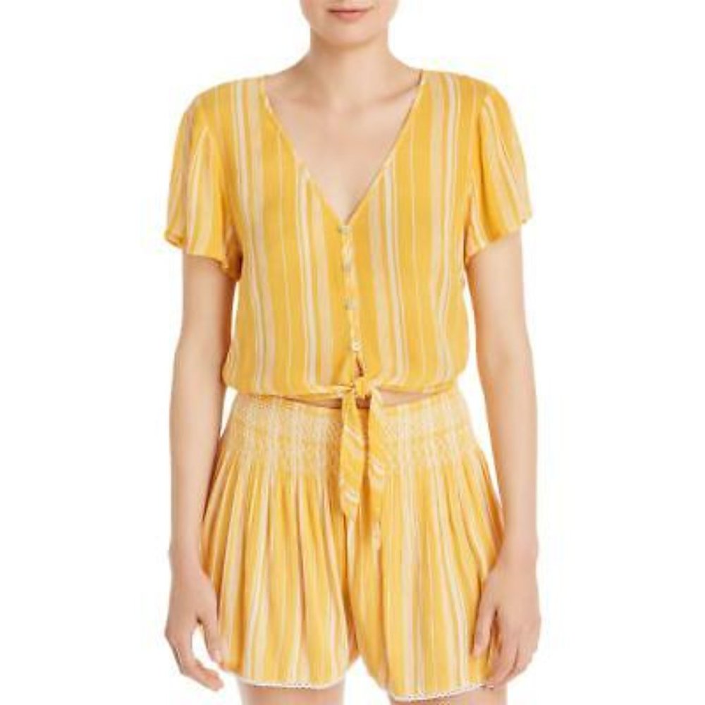 AQUA Junior's Two-Piece Smocked Top and Shorts Set Gold - S Small - NEW w/ TAGS